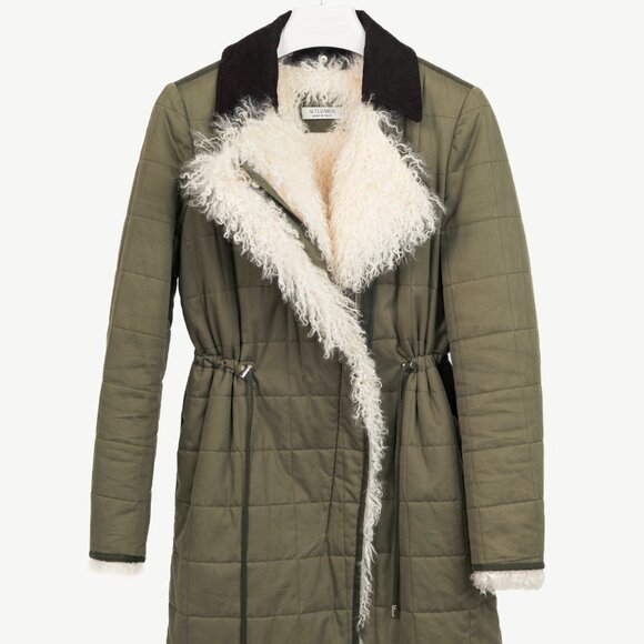 Altuzarra PF/15 Green Cotton Quilted Lamb-Fur Coat - Picture 2 of 11